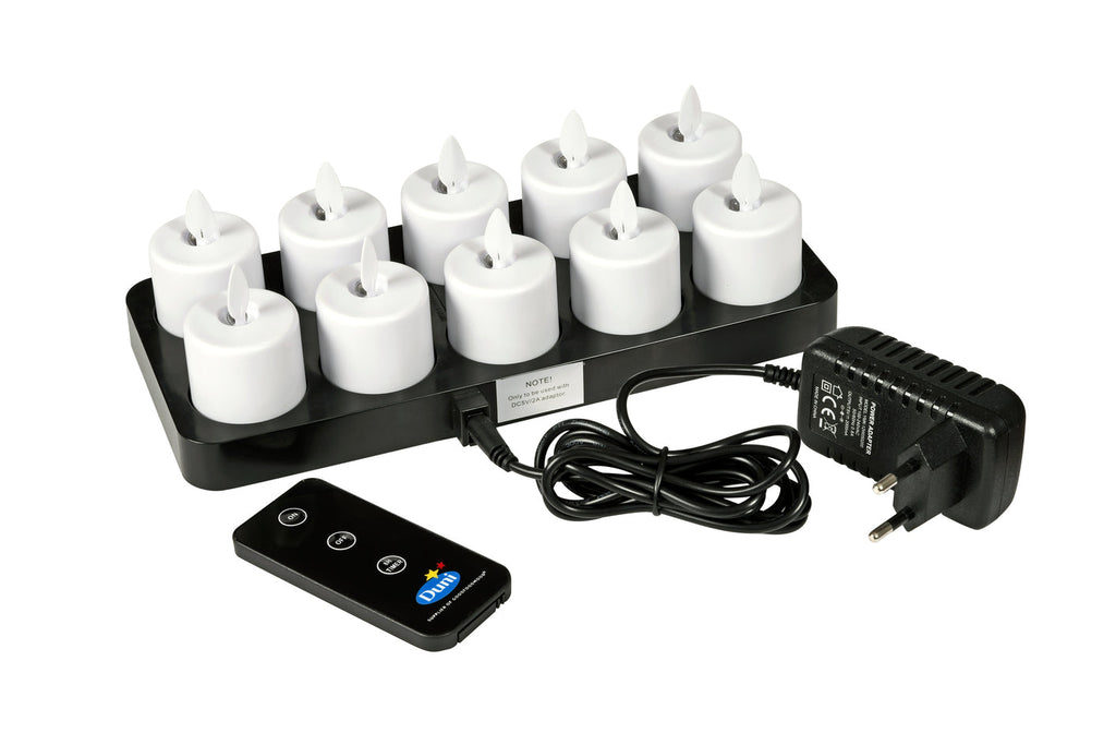 LED 10er-Set Moving Flame, wiederaufladbar, Warm White,